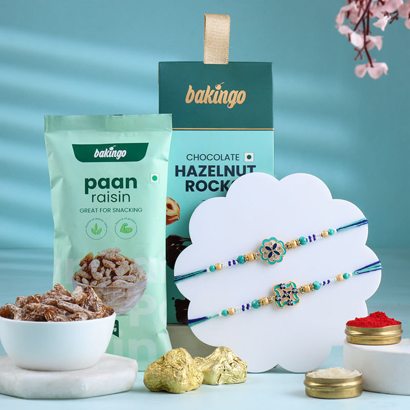 Floral Rakhi Duo With Nuts N Chocolates