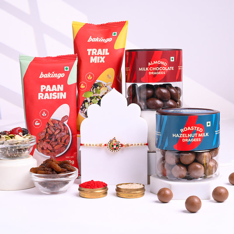 Floral Rakhi N Gourmet Munchies Hamper