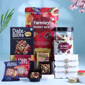 Floral Rakhi Trio N Delightful Treats Hamper