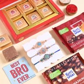 Floral Rakhi Trio With Gourmet Treats