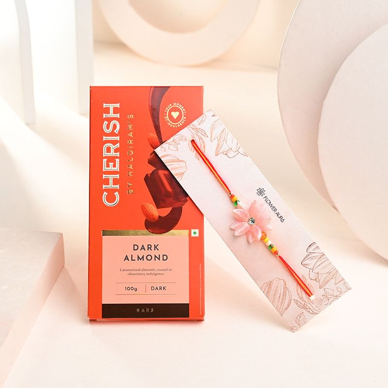 Floral Rakhi with Haldirams Dark Almond Choco