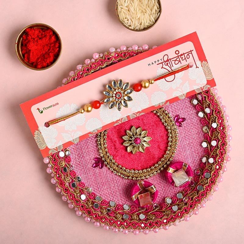 Buy Floral Rakhi With Thali Combo - Designer Rakhi
