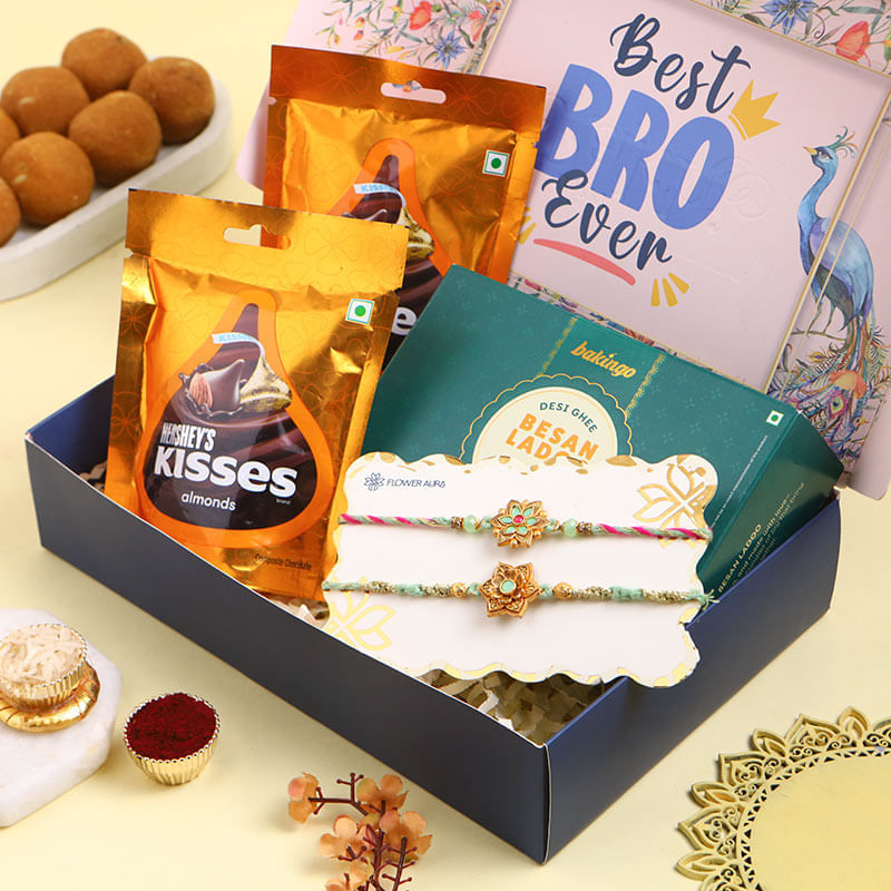 Floral Rakhis N Sweet Bites Hamper