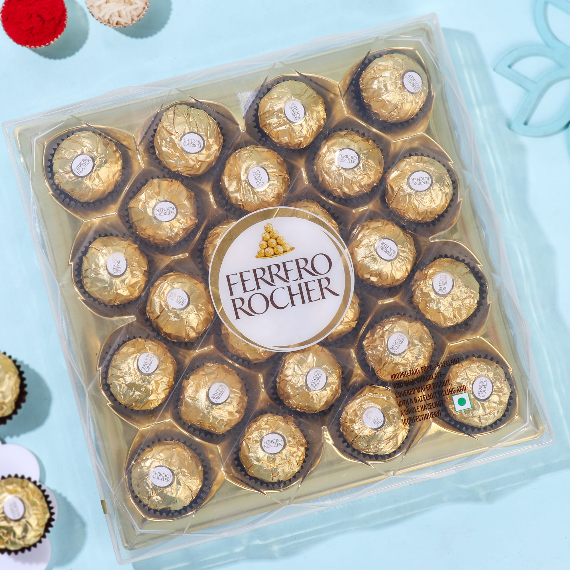Floral Stone Rakhi With Ferrero Rocher