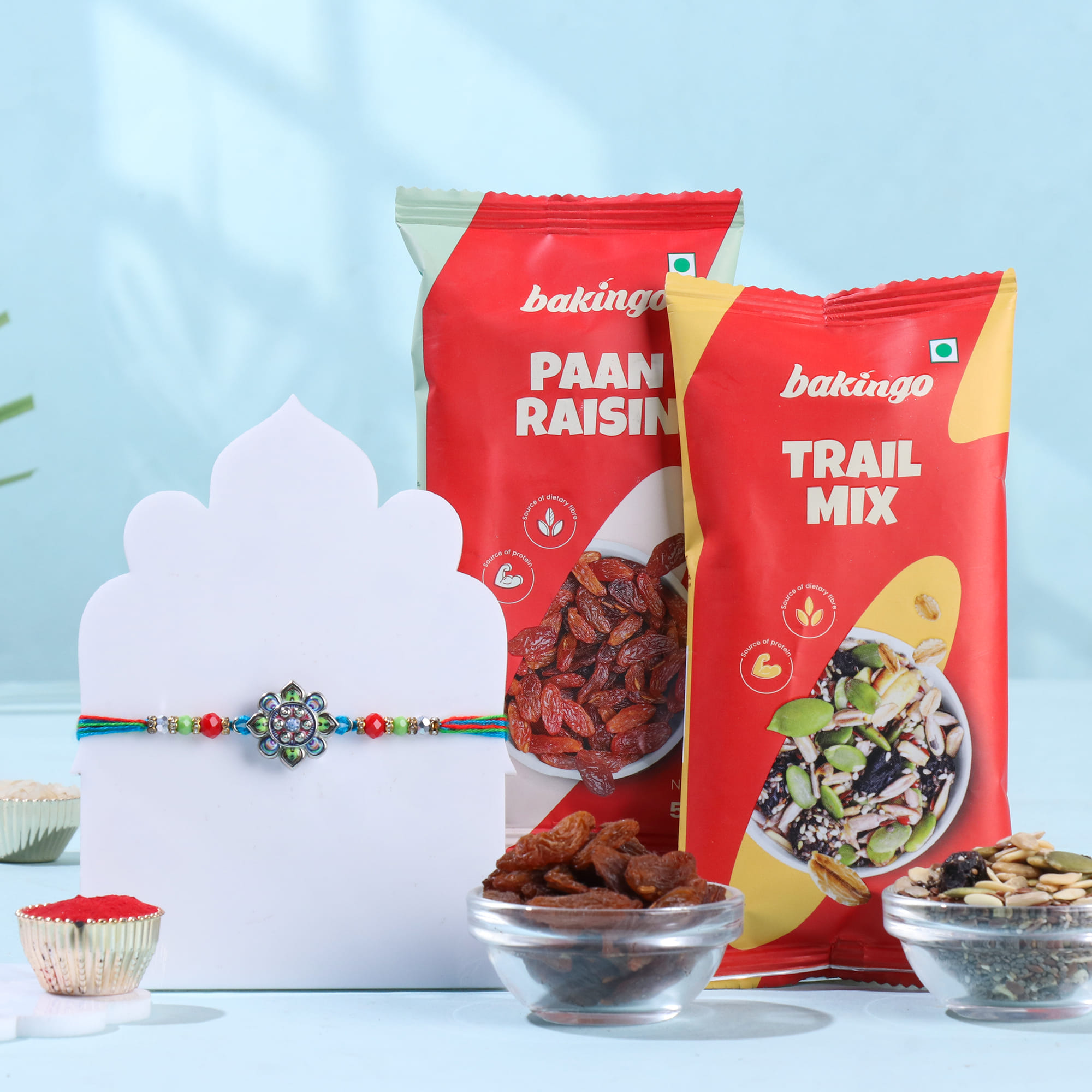 Floral Stone Rakhi With Raisins N Trail Mix