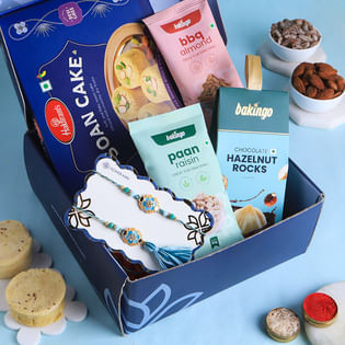 Floral Teal Bhai Bhabhi Rakhi With Gourmet Treats