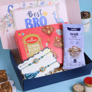 Floral Teal Bhaiya Bhabhi Rakhi N Treats Hamper