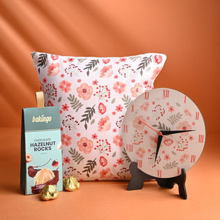 Floral Vibe Cushion N Table Clock Set