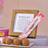Floral Vibrant Rakhi With Frame N Besan Laddoos