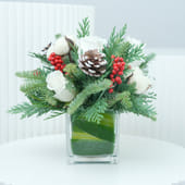 Floral Winter Cheer In Glass Vase