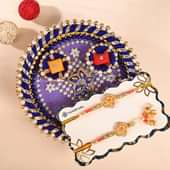 Flower Charm Bhai Bhabhi Rakhis With Tika Thali