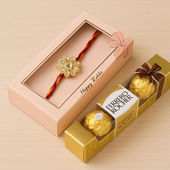 Flower Kundan Rakhi With Ferrero Rocher