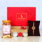 Flower Rakhi With Dry Fruits - One Metal Rakhi with Roli and Chawal and Mixed Dry Fruits and One Floweraura Signature Box