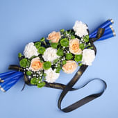 Flower Toffee Box 2 Green Daisy 3 White Carnation 3 Peach Rose