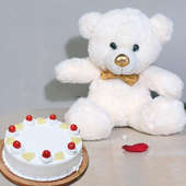 Fluffy Pineapple Combo - 12 Inch Teddy with 500 gm Pineapple Cake
