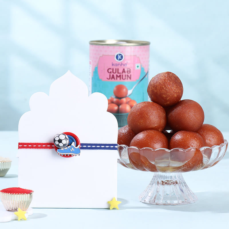 Football Designer Rakhi With Gulab Jamun
