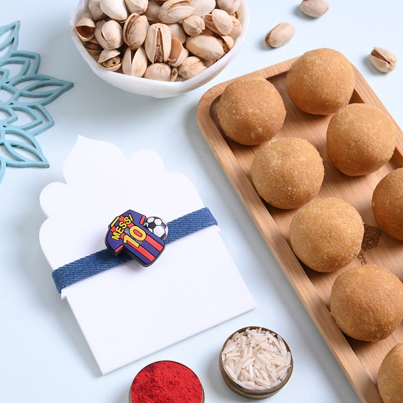 Football Jersey Kids Rakhi With Ladoos N Nuts