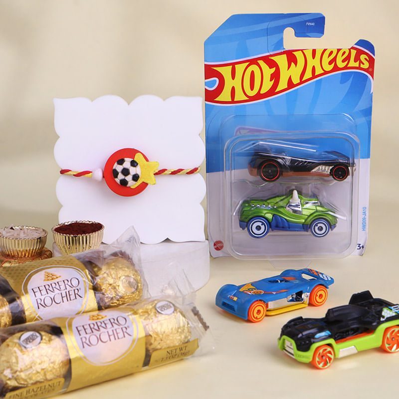 Football Kids Rakhi With Hot Wheels N Chocolates