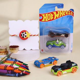 Football Kids Rakhi With Hot Wheels N Crayons
