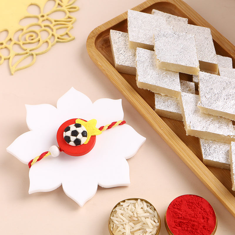 Football Kids Rakhi With Kaju Katli
