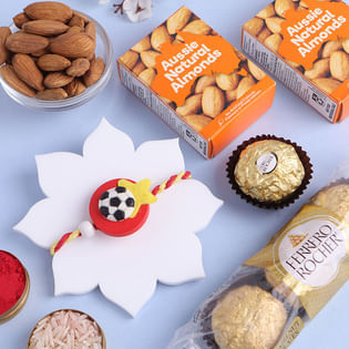 Football N Star Rakhi With Sweet Nutty Treats