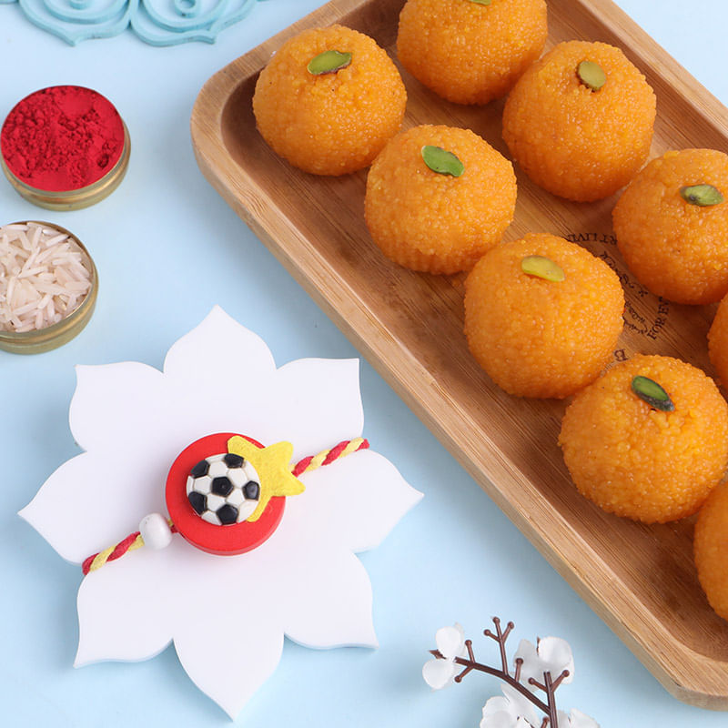 Football Rakhi For Kids With Motichoor Ladoo