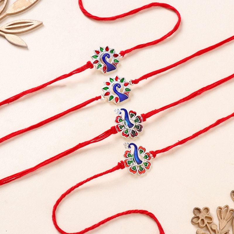 Four Colourful Peacock Rakhis
