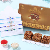Four Designer Morpankh Rakhis With Dodha Burfi