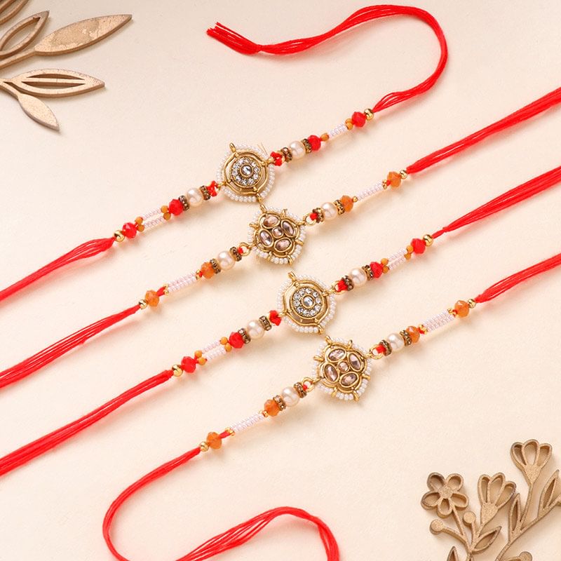 Four Kundan Beaded Rakhis