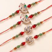 Four Lord Ganesha N Peacock Rakhis