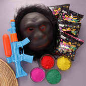 Fragrant Gulal With Gorilla Mask N Water Gun Holi Hamper