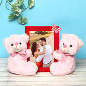 Personalised Photo Frame with Two Pink Teddies