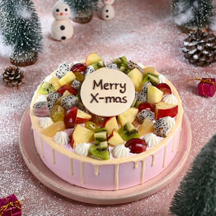 Fresh Fruit Christmas Drip Cake 
