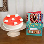 Frosty Red And White Strawberry Cake With Card