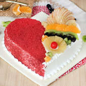 Heart Shape Red Velvet Fruit Filled Cake with Zoomed in View