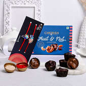 Send Set of 2 Rakhi Online For Brother with Dry Fruits - Fruit N Nut Clusters WIth Peacock Rakhi Duo