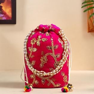 Fuchsia Pink Embroidered Potli