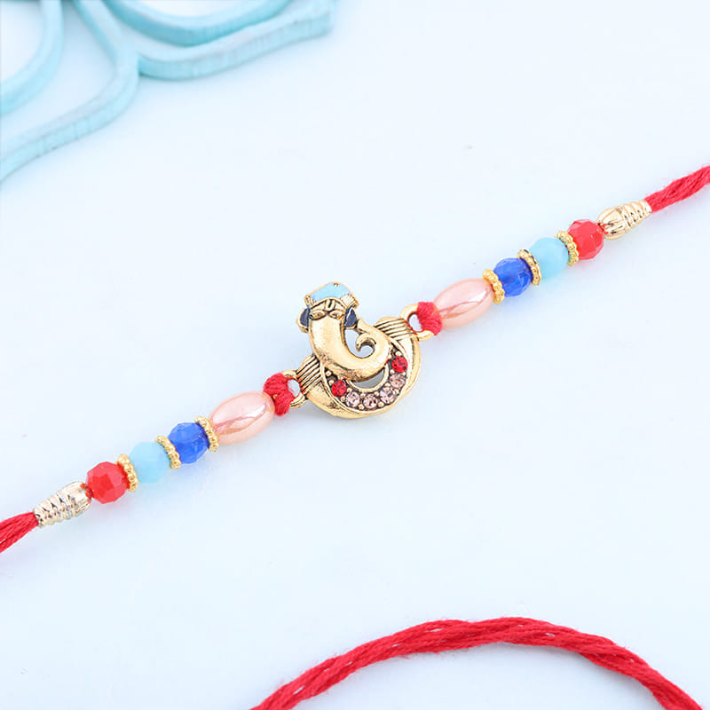 Ganesha Blessings N Vibrant Beads Rakhi