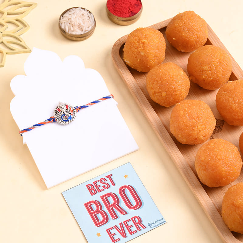 Ganesha Blessings Rakhi With Motichoor Ladoo