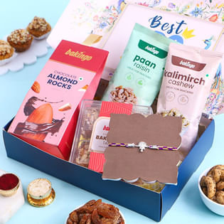 Ganesha Blessings Silver Rakhi N Munchies Hamper