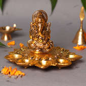 Metal Ganesha Idol With Diya