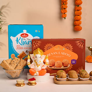 Ganesha Idol With Beasn Ladoo N Jeera Khari