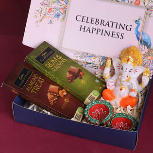 Ganesha Idol With Diyas N Chocolates