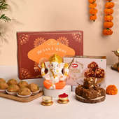 Ganesha Idol With Haldirams Laddoo N Dodha Burfi