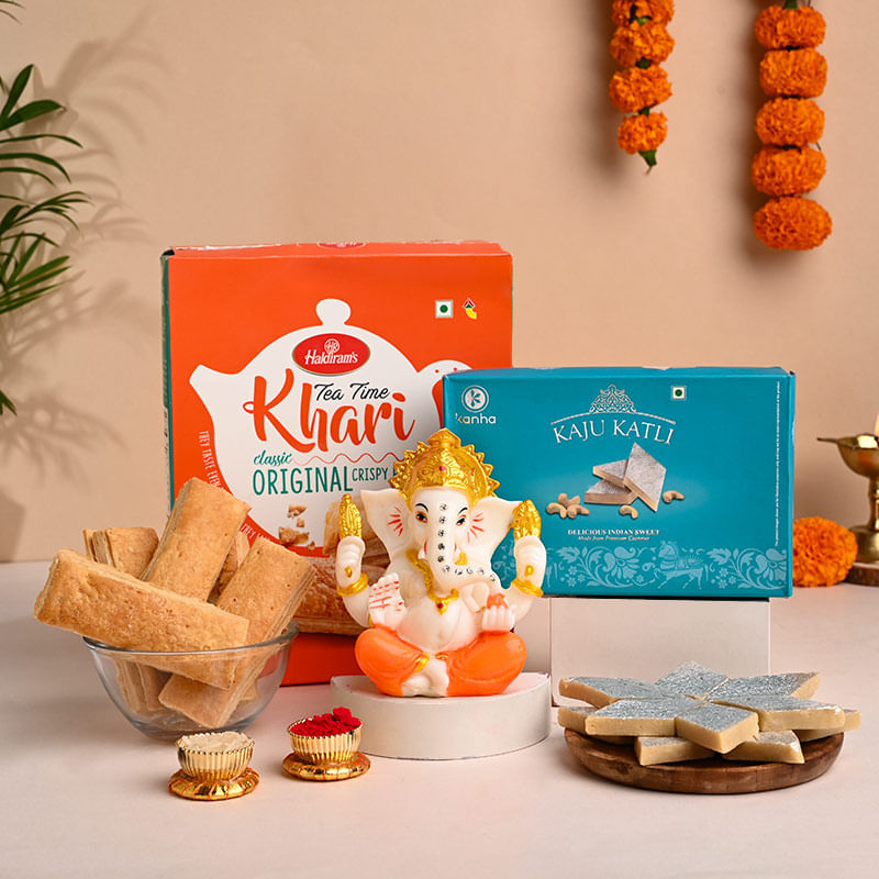 Ganesha Idol With Khari N Kaju Katli-Australia