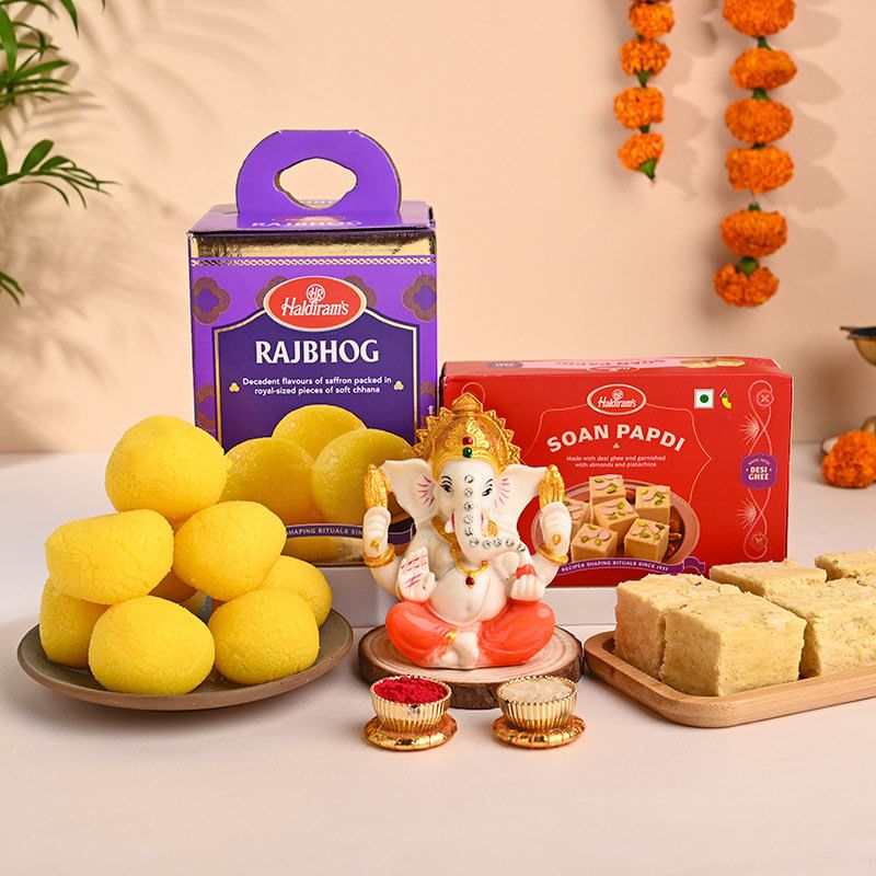 Ganesha Idol With Rajbhog N Soan Papdi-Australia