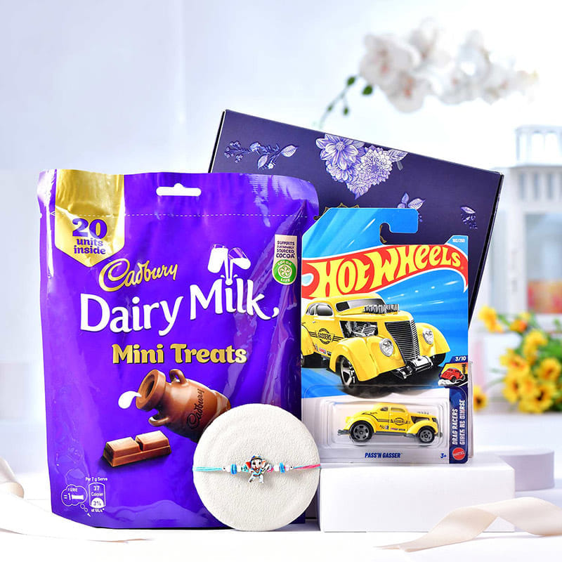 Ganesha Kids Rakhi With Hot Wheels N Mini Treats