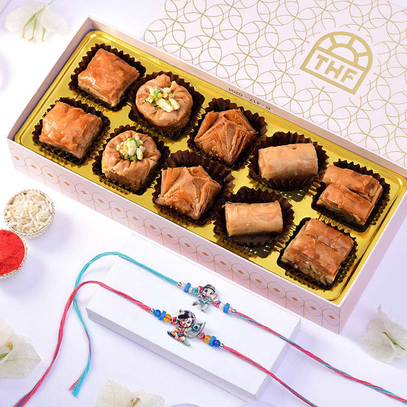 Ganesha N Kanha Rakhis With Assorted Baklava
