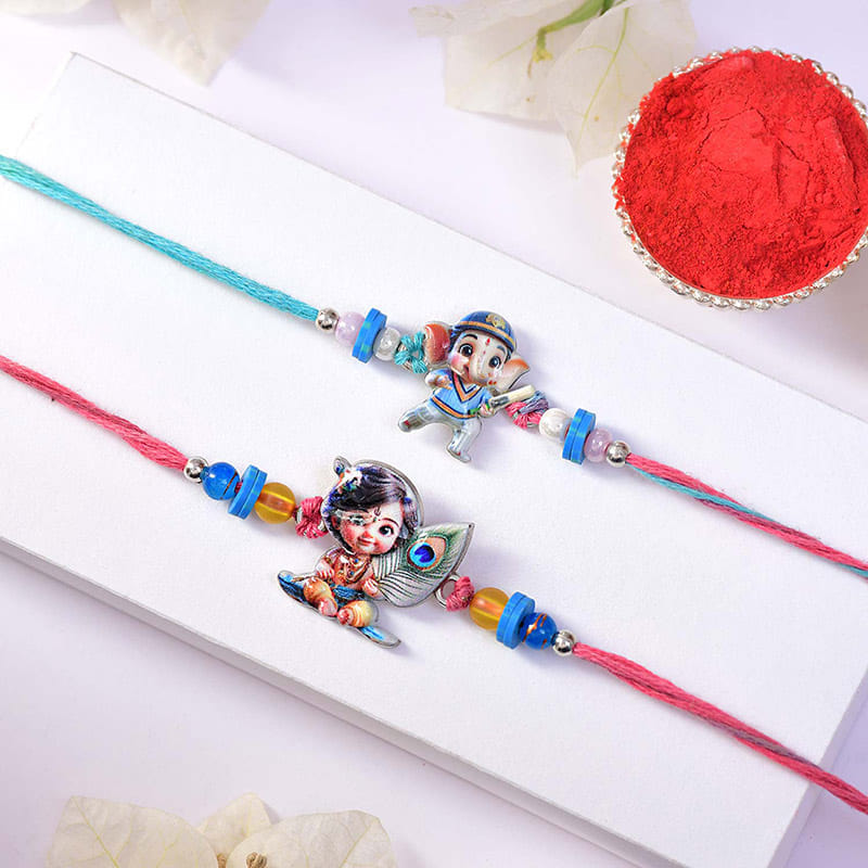 Ganesha N Kanha Rakhis With Assorted Baklava