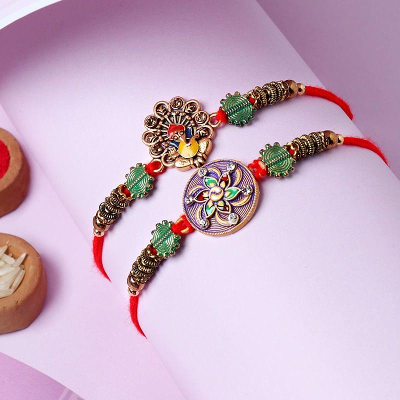 Antique Ganesha n Mandala Rakhi (Set of 2)